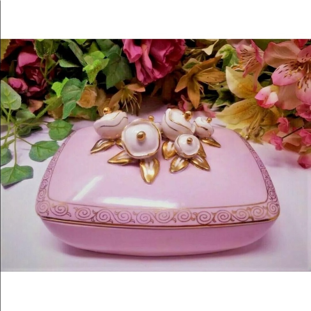 Pink Vintage Lefton China Trinket Box